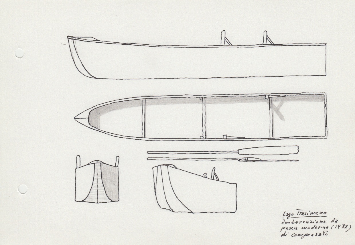 143-Lago Trasimeno - imbarcazione da pesca moderna di compensato - 1982